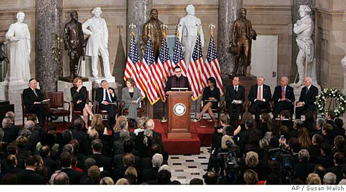 Bono speaking at memorial service at the U.S. Capitol for U.S. Rep. Tom Lantos